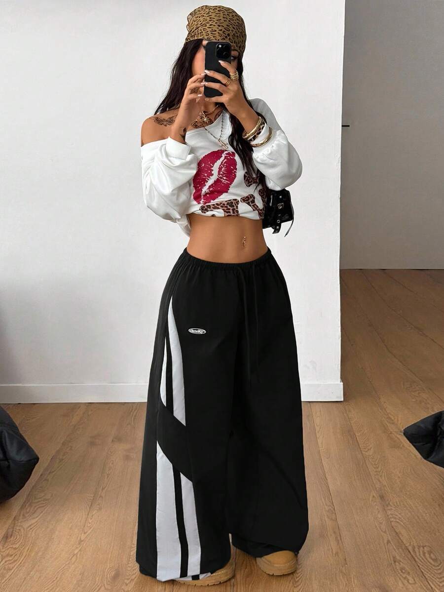 Women's Color-Blocked Cargo Parachute Pants