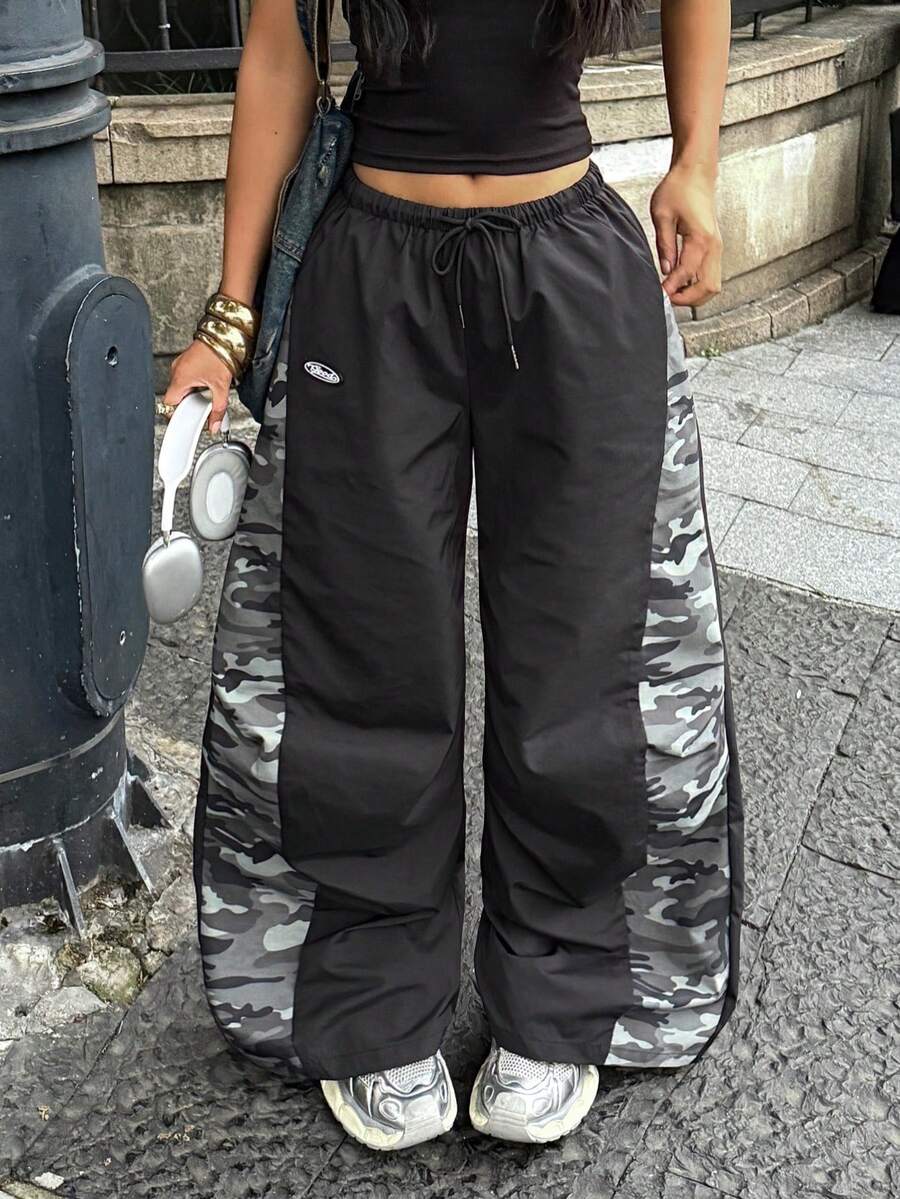 Women's Streetwear Color-Blocked Parachute Pants