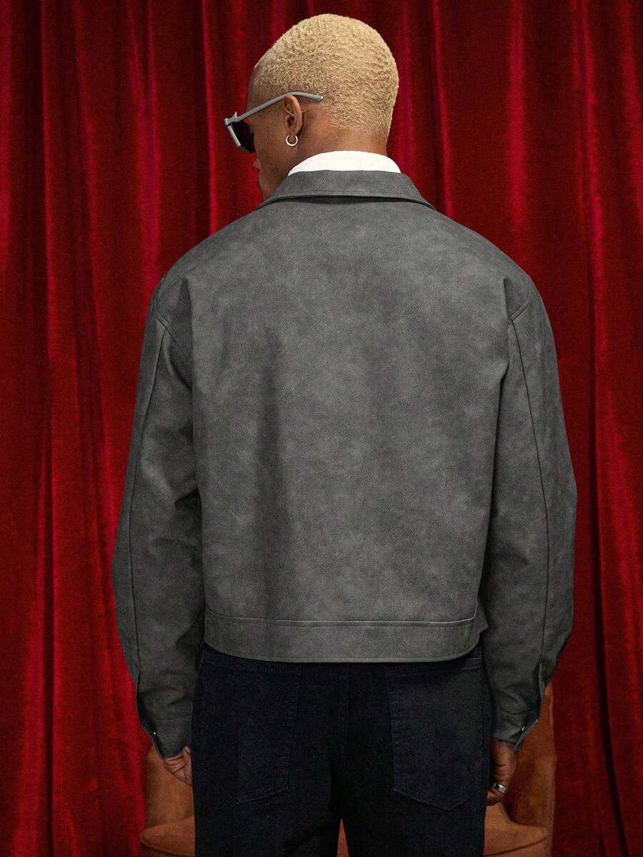 Men's PU Leather Zip-Up Jacket