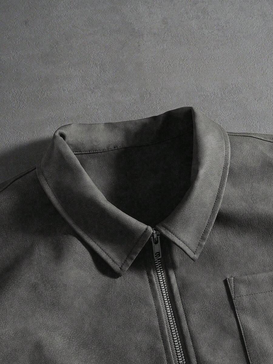 Men's PU Leather Zip-Up Jacket