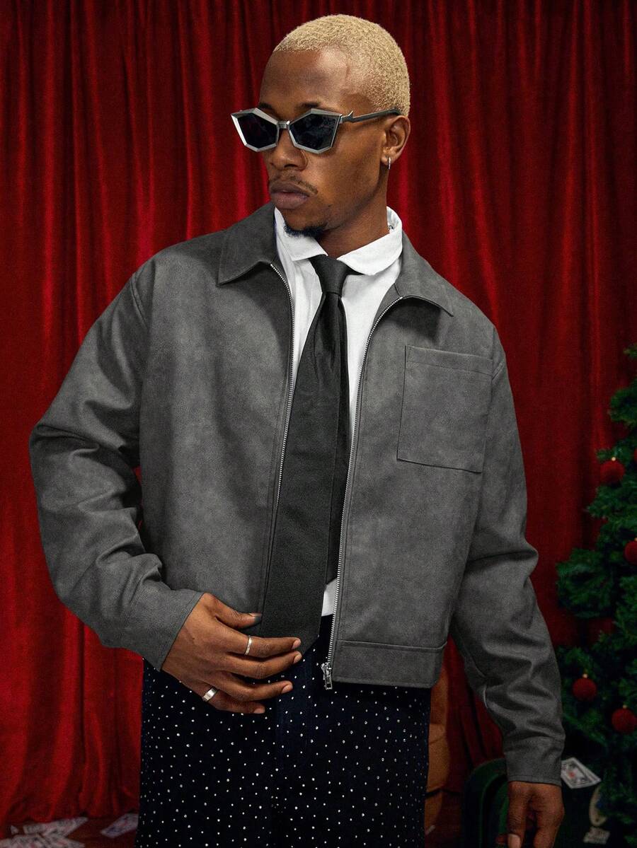 Men's PU Leather Zip-Up Jacket