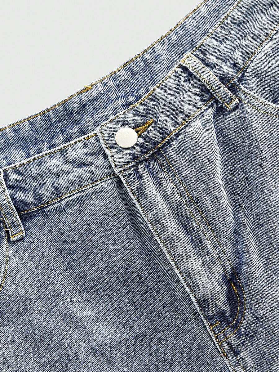 Men's Floral Embroidered Wide-Leg Casual Jeans