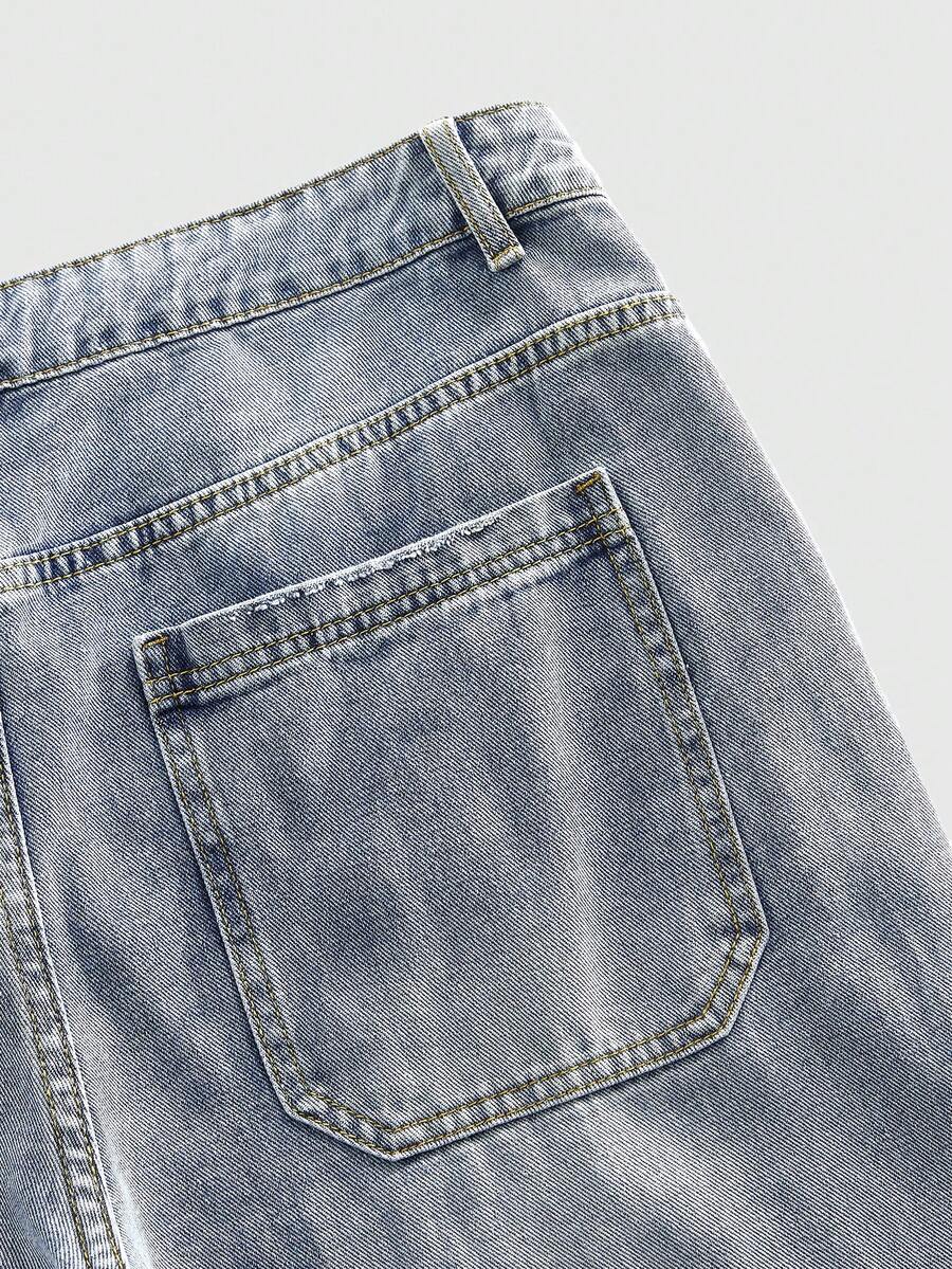 Men's Floral Embroidered Wide-Leg Casual Jeans