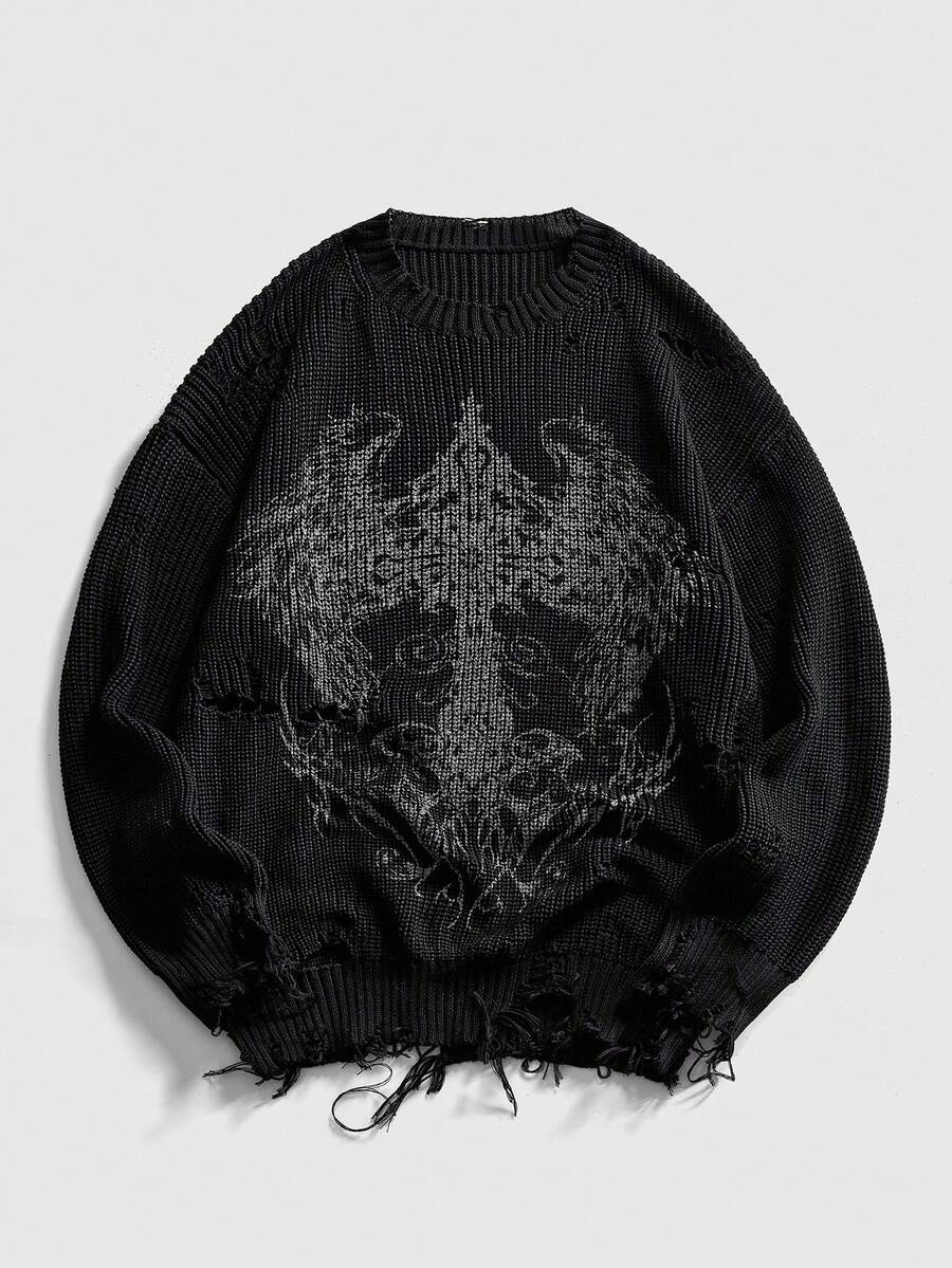 Men's Punk Distressed Knit Sweater