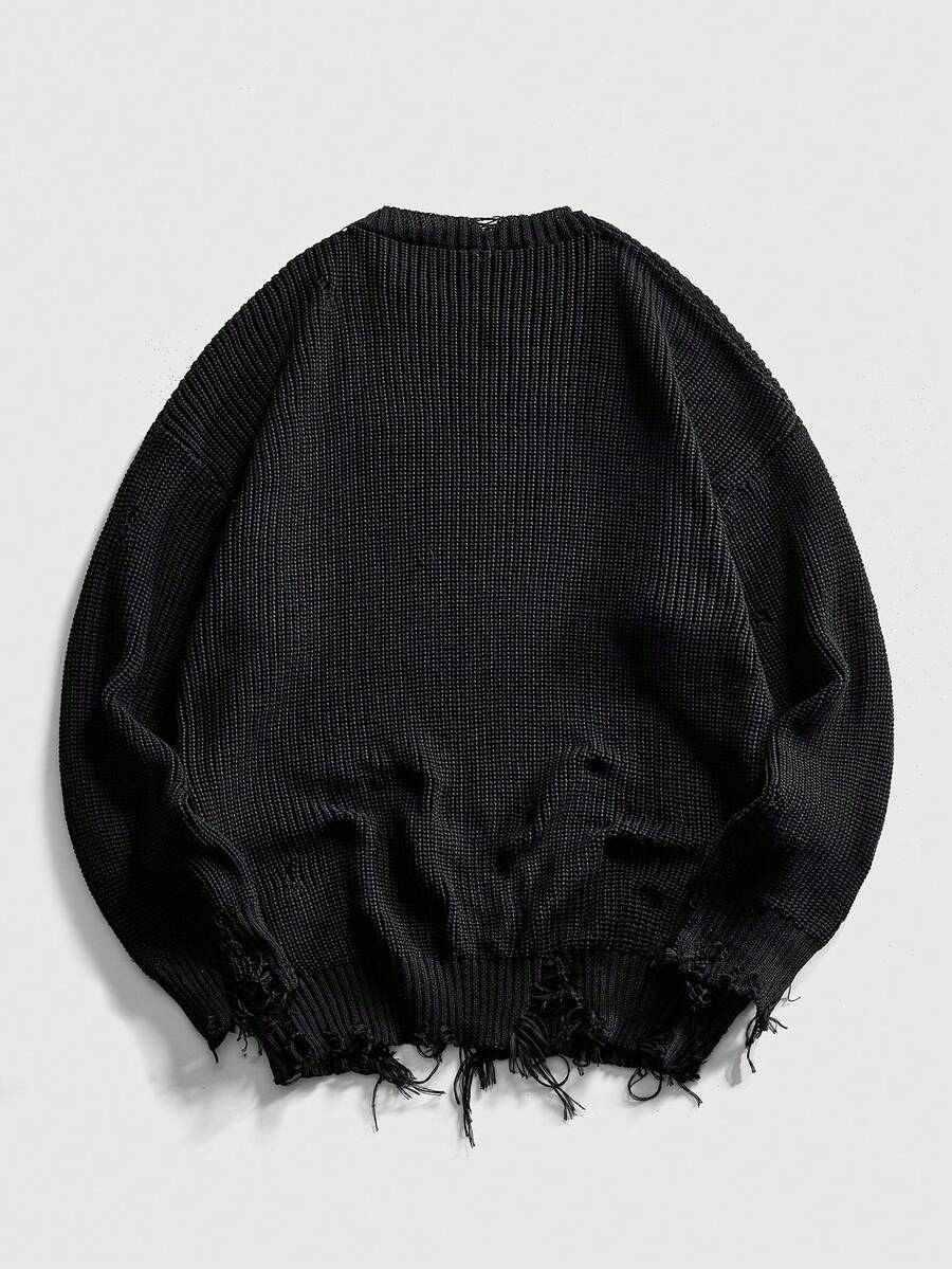 Men's Punk Distressed Knit Sweater