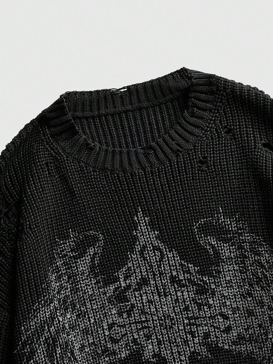 Men's Punk Distressed Knit Sweater