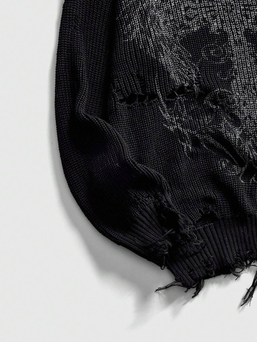 Men's Punk Distressed Knit Sweater