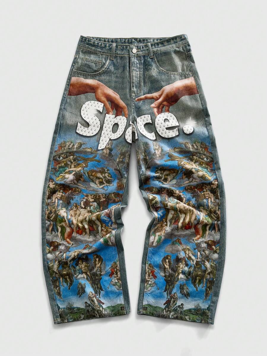 Men's Graphic Wide Leg Loose Casual Jeans