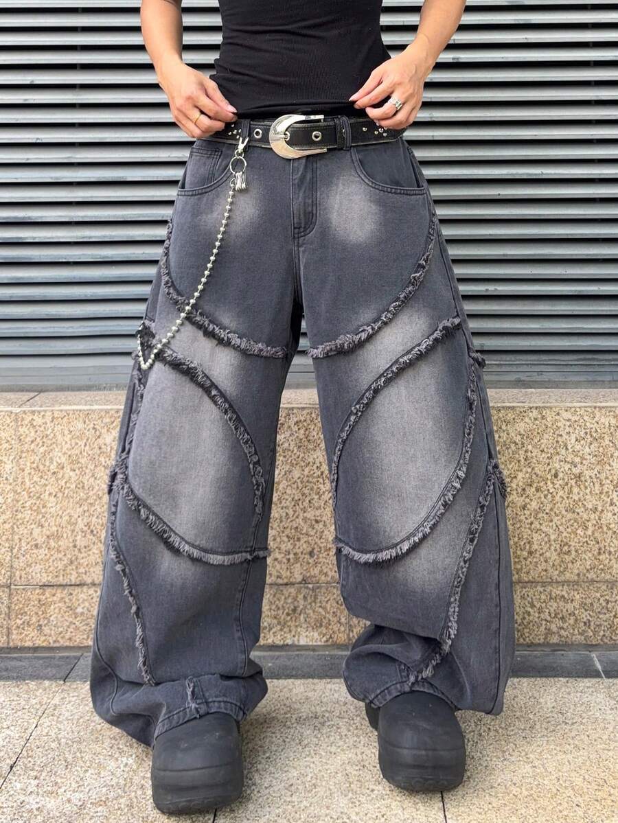 Men's Embroidered Pattern Punk Relaxed Fit Jeans