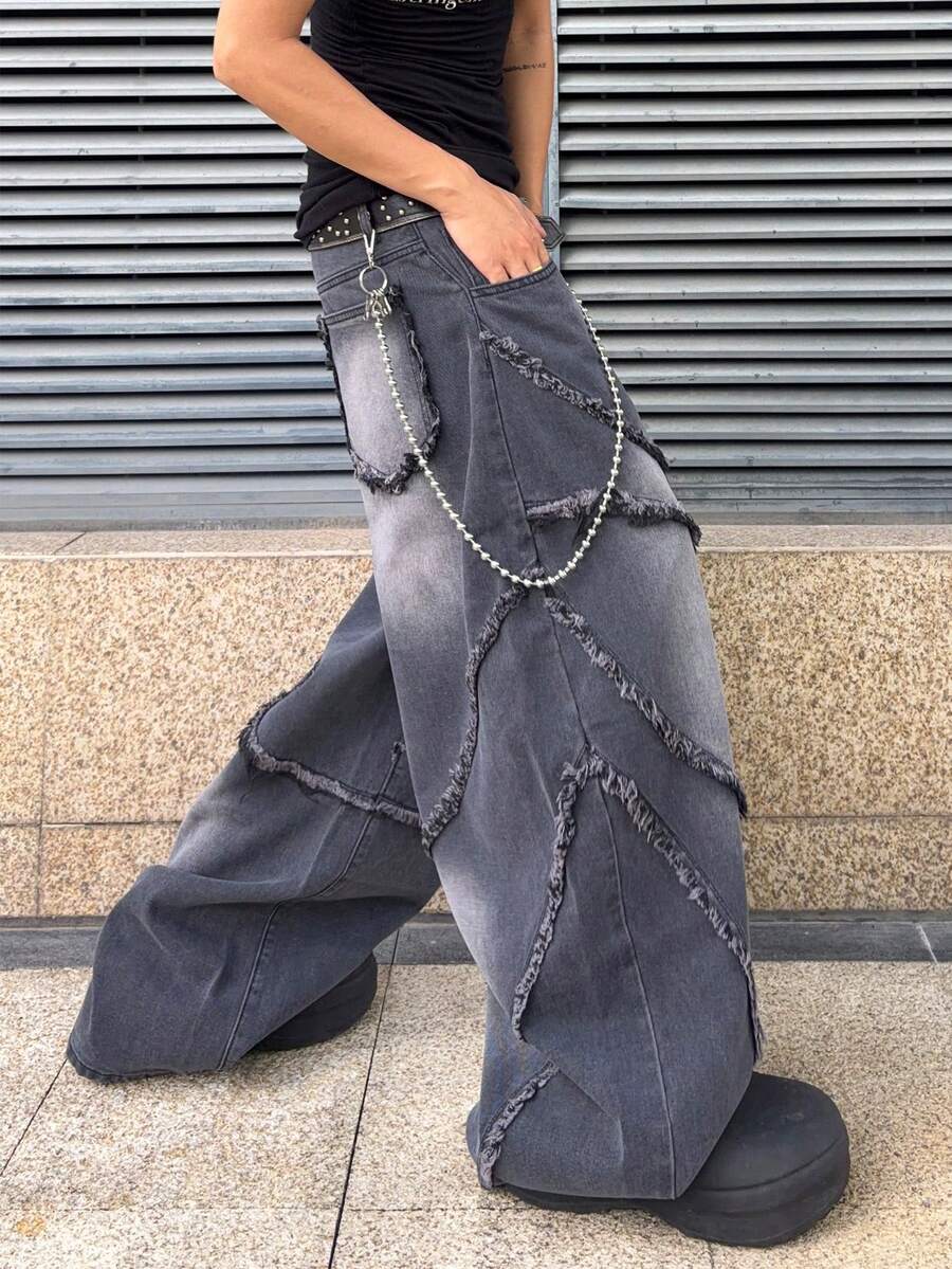Men's Embroidered Pattern Punk Relaxed Fit Jeans