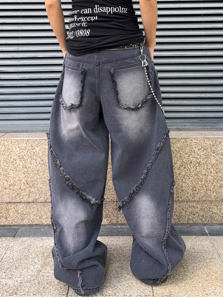 Men's Embroidered Pattern Punk Relaxed Fit Jeans