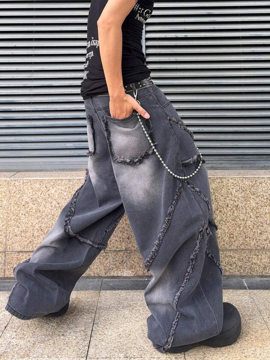 Men's Embroidered Pattern Punk Relaxed Fit Jeans