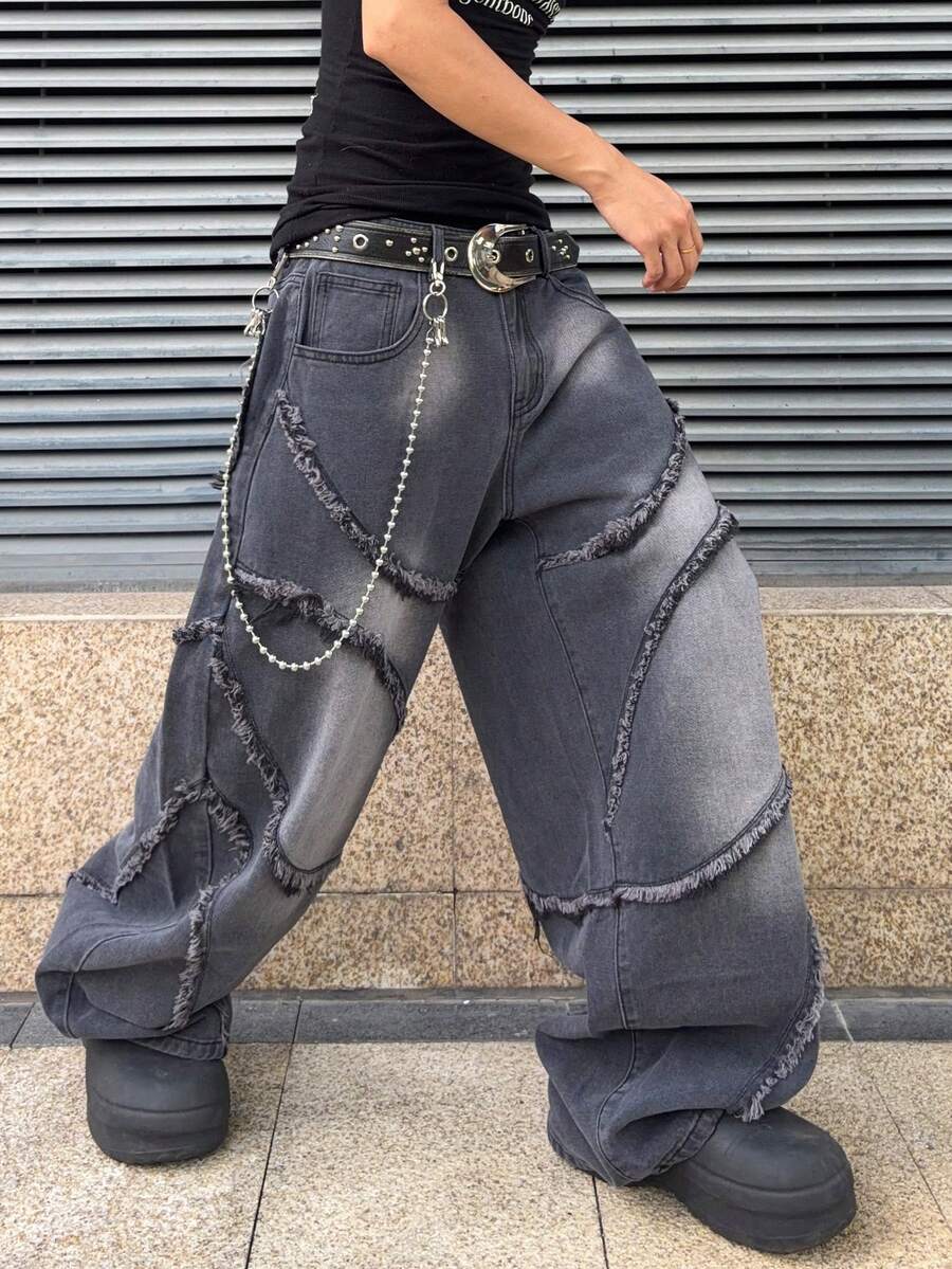 Men's Embroidered Pattern Punk Relaxed Fit Jeans