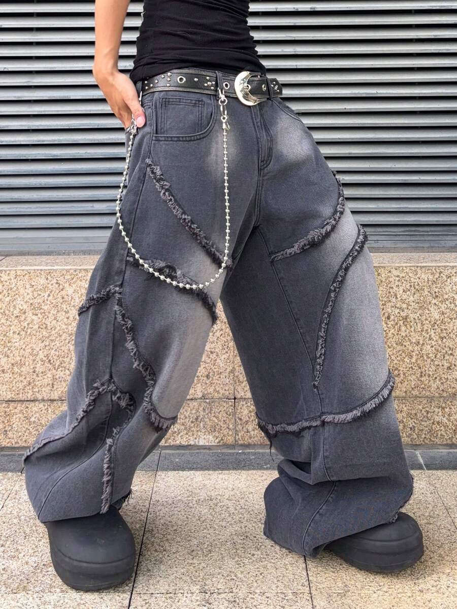 Men's Embroidered Pattern Punk Relaxed Fit Jeans