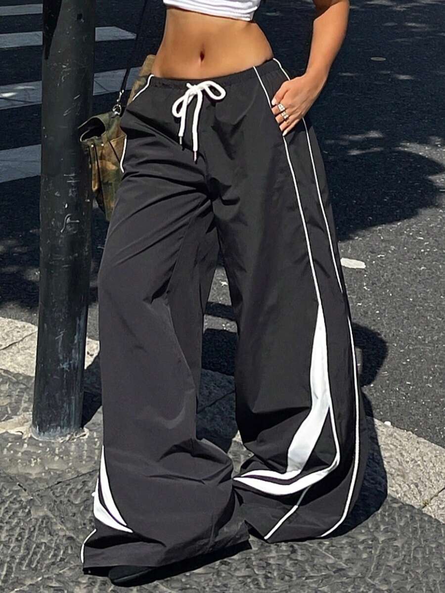 Women's Streetwear Color-Blocked Parachute Pants