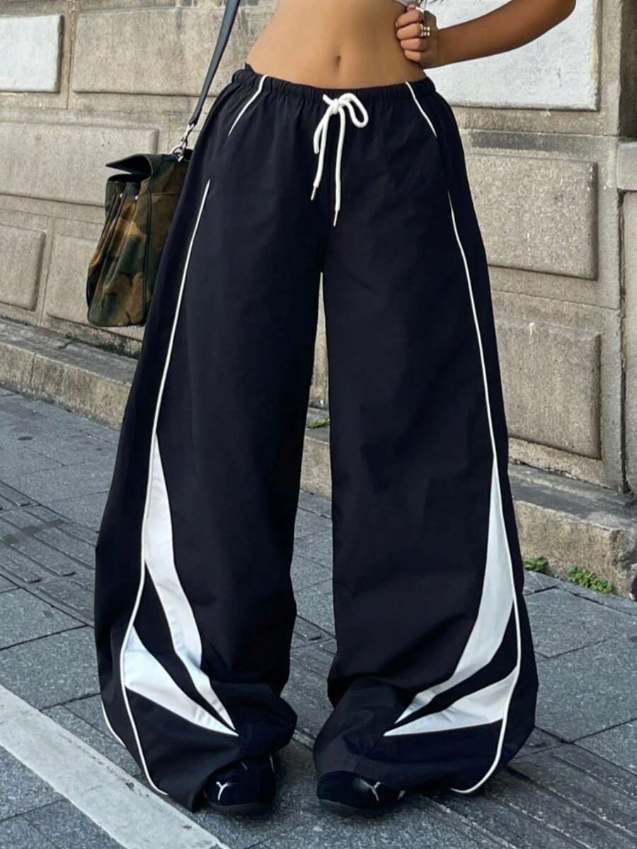 Women's Streetwear Color-Blocked Parachute Pants