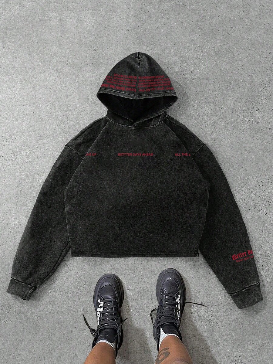 Retro Numeric Print Loose Fit Hoodie