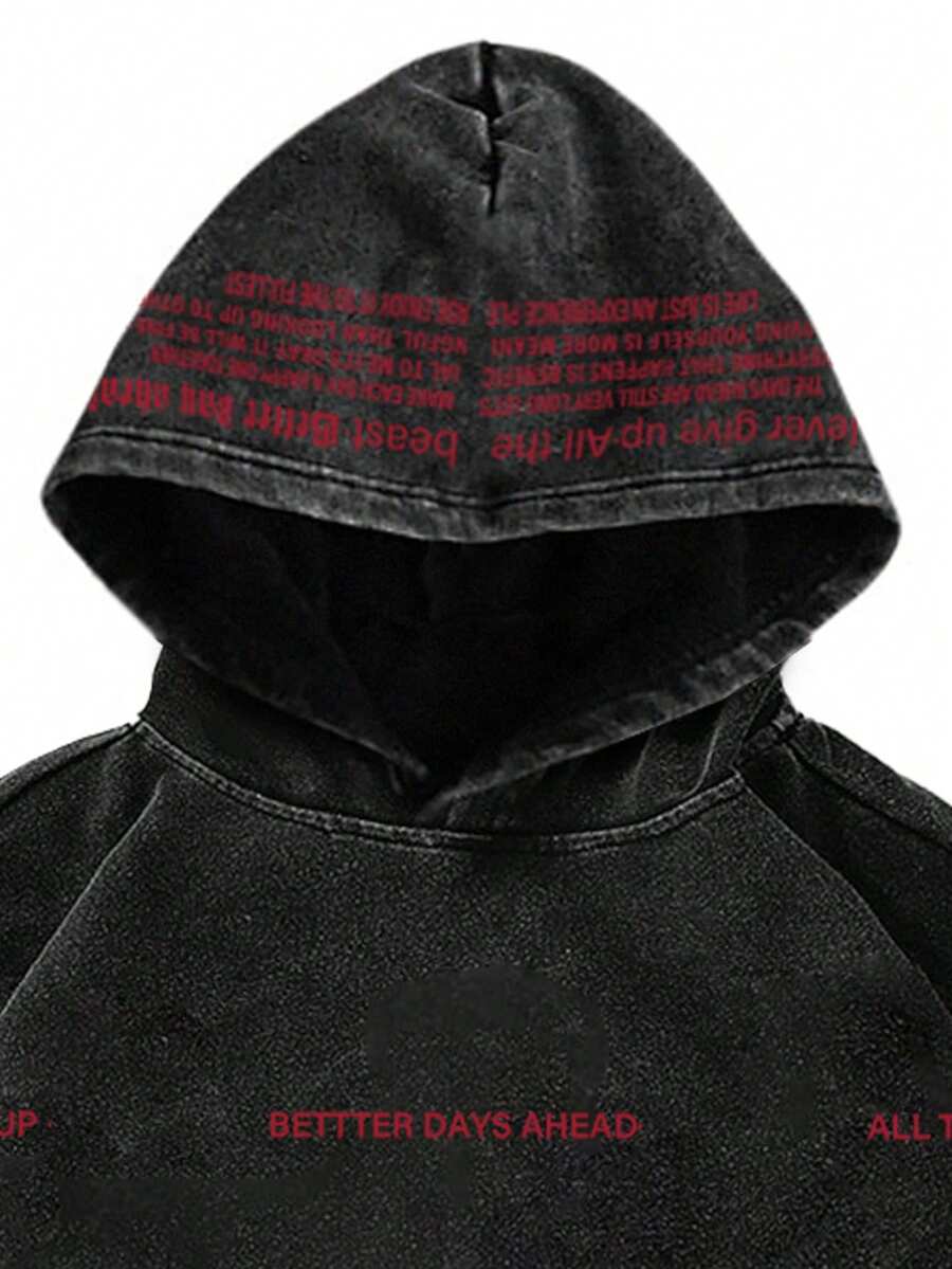 Retro Numeric Print Loose Fit Hoodie