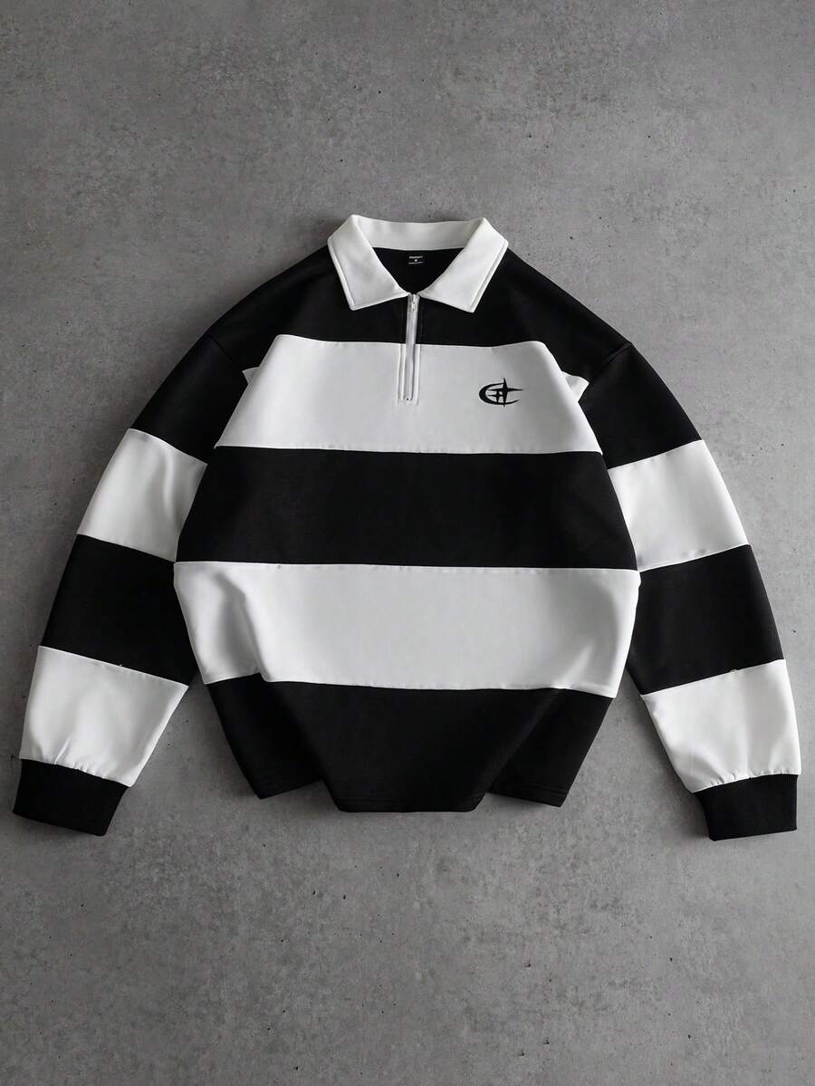 Men's Striped Long Sleeve Casual Polo Shirt