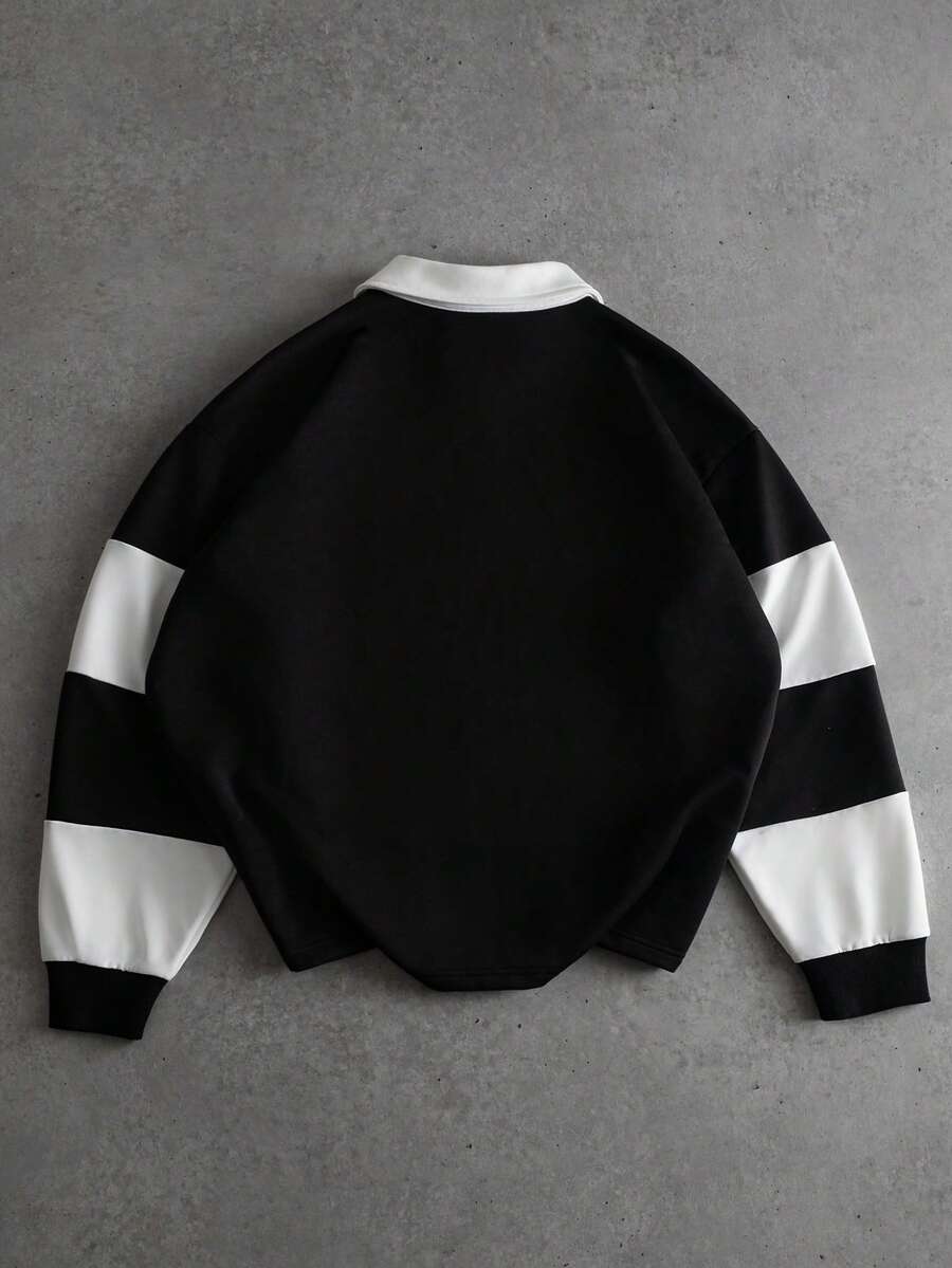 Men's Striped Long Sleeve Casual Polo Shirt