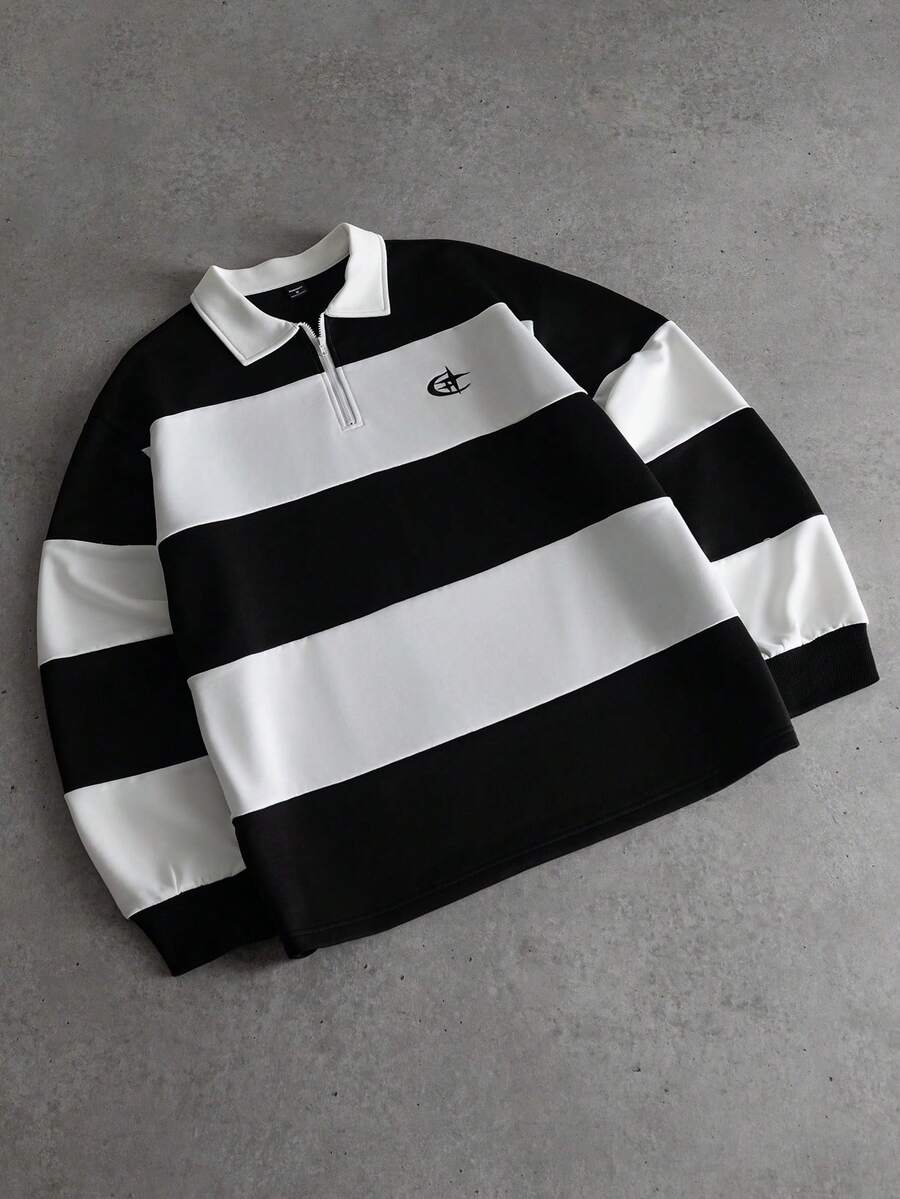 Men's Striped Long Sleeve Casual Polo Shirt