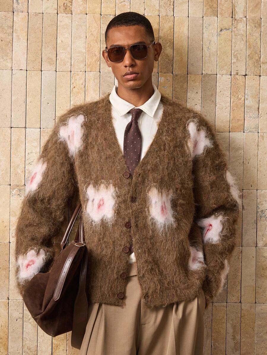 Men's New Floral Jacquard Knit Loose Comfortable Casual Cardigan