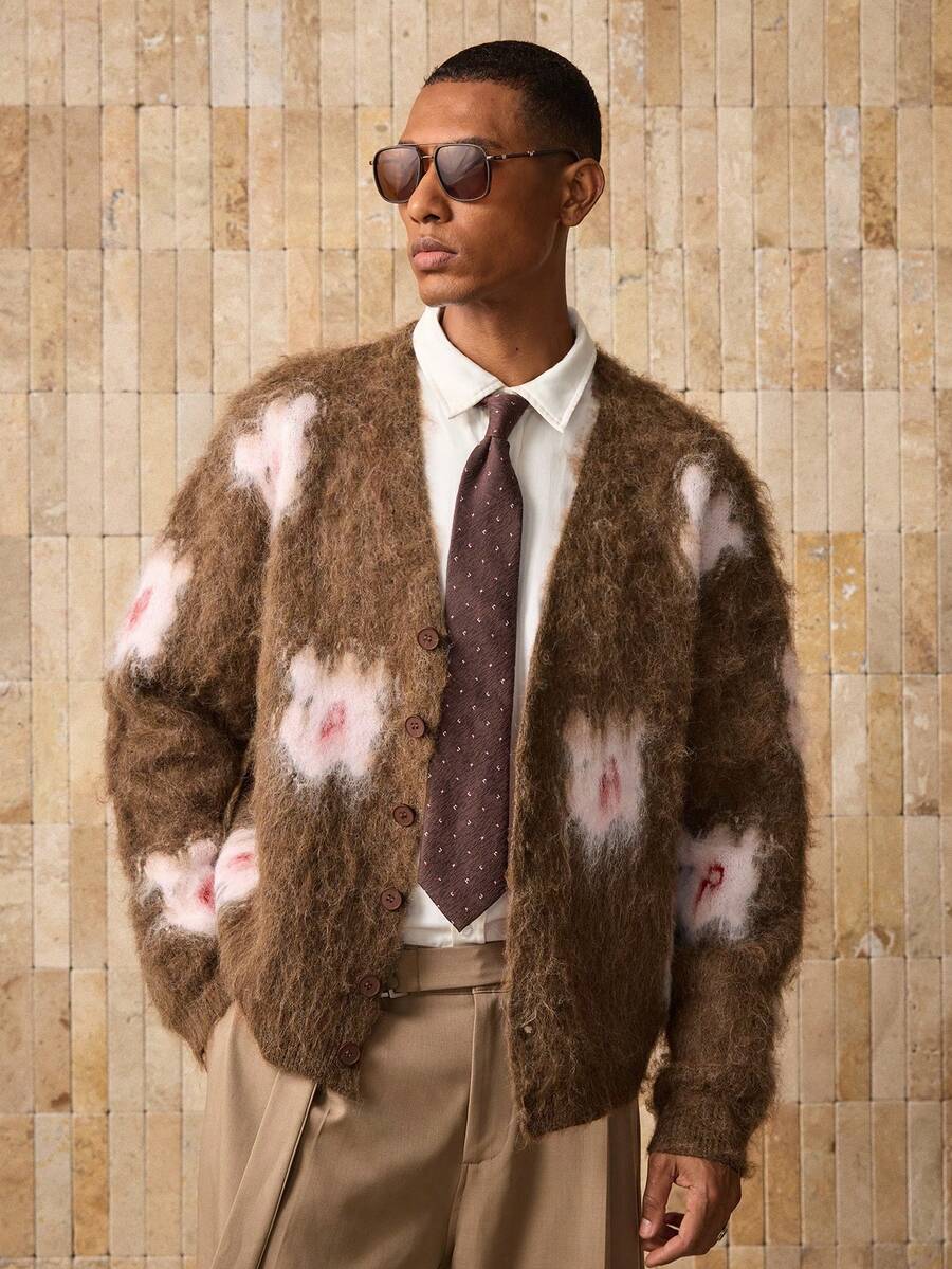 Men's New Floral Jacquard Knit Loose Comfortable Casual Cardigan