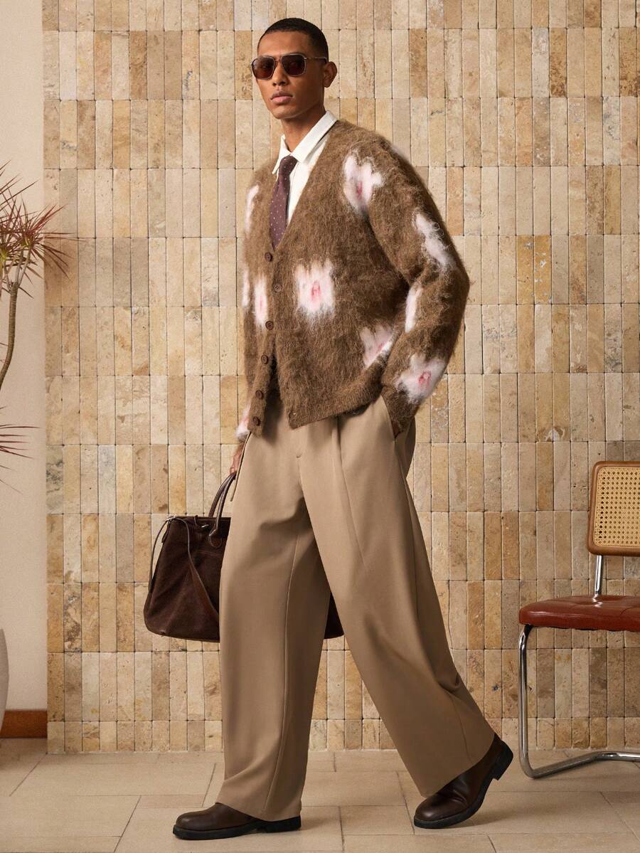 Men's New Floral Jacquard Knit Loose Comfortable Casual Cardigan