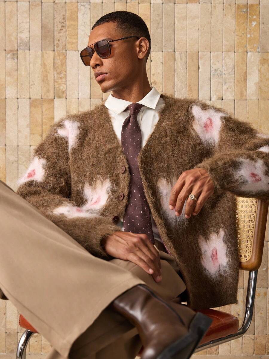 Men's New Floral Jacquard Knit Loose Comfortable Casual Cardigan