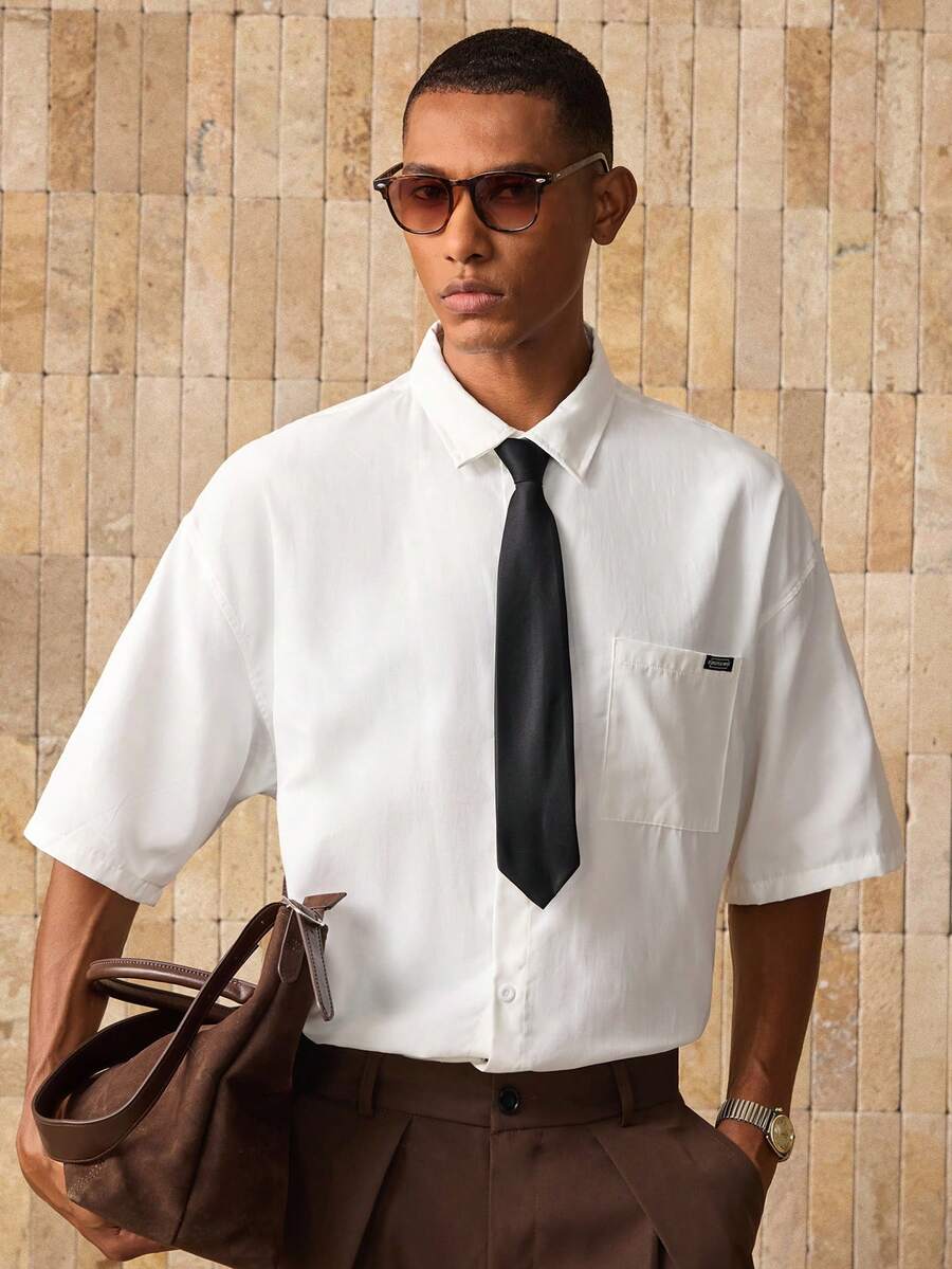 Men's Woven Casual Shirt With Necktie