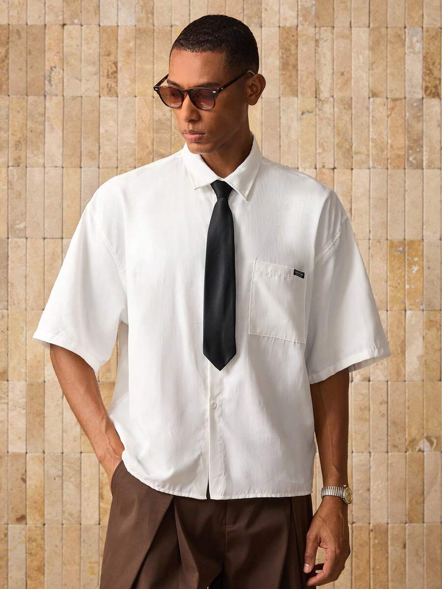 Men's Woven Casual Shirt With Necktie
