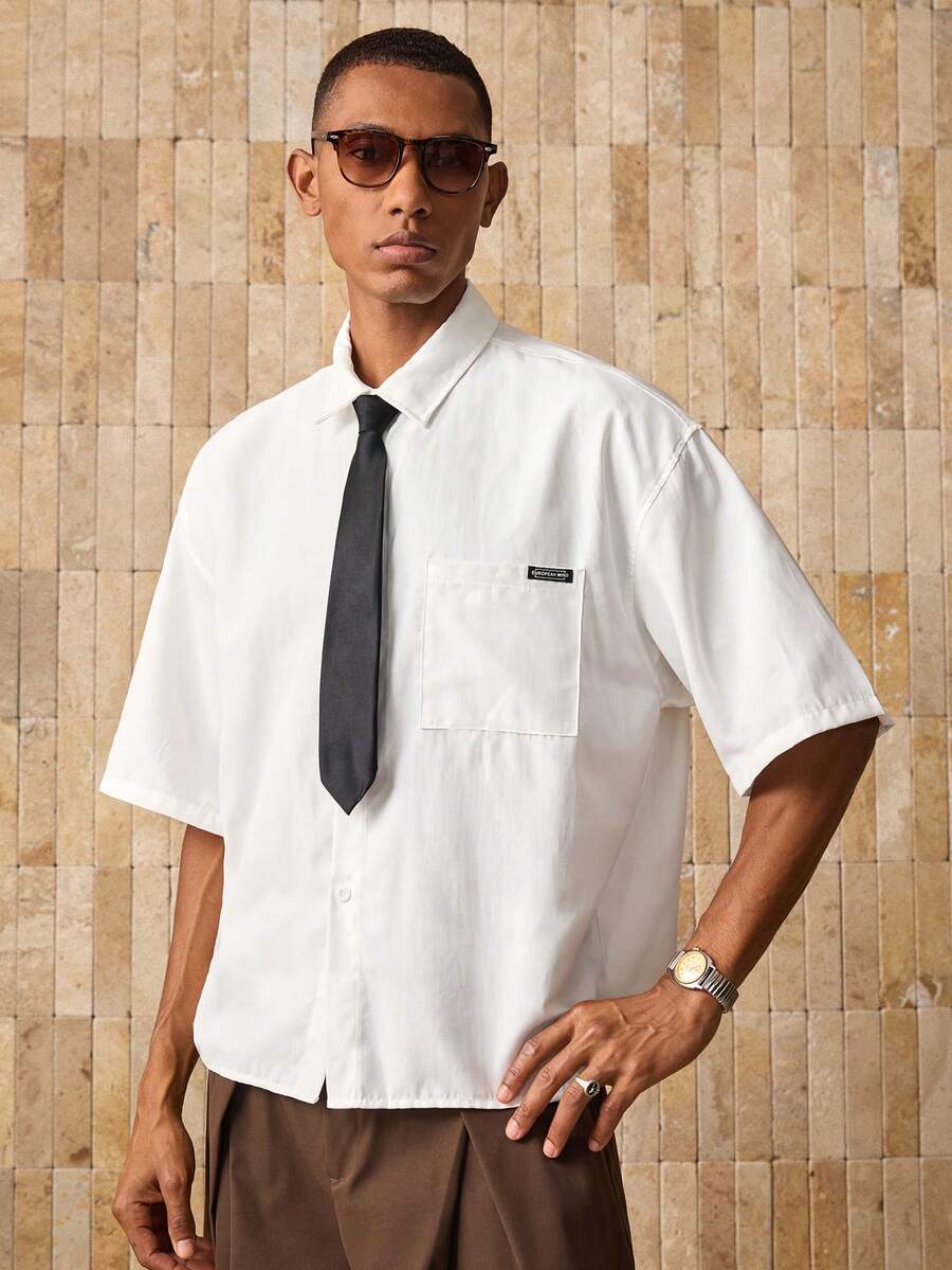 Men's Woven Casual Shirt With Necktie