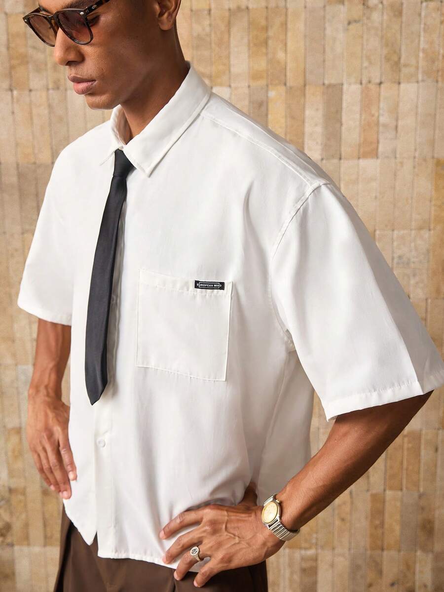 Men's Woven Casual Shirt With Necktie
