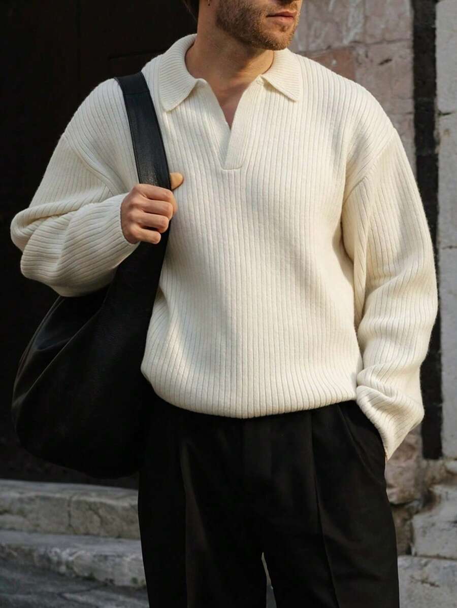 Men's Ribbed Polo Neck Sweater,