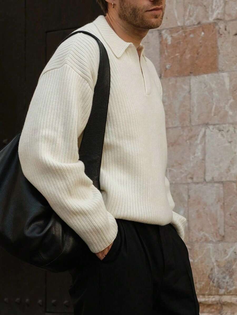 Men's Ribbed Polo Neck Sweater,