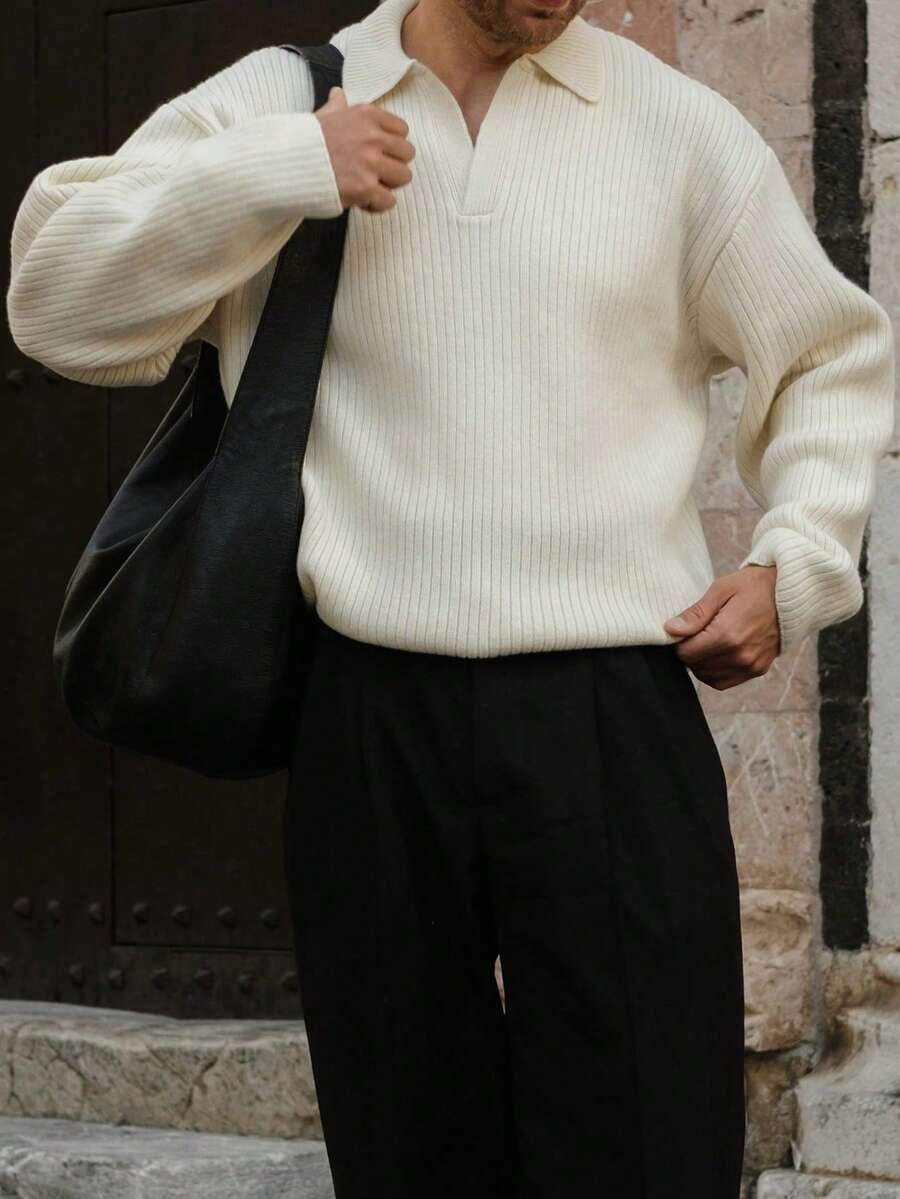 Men's Ribbed Polo Neck Sweater,
