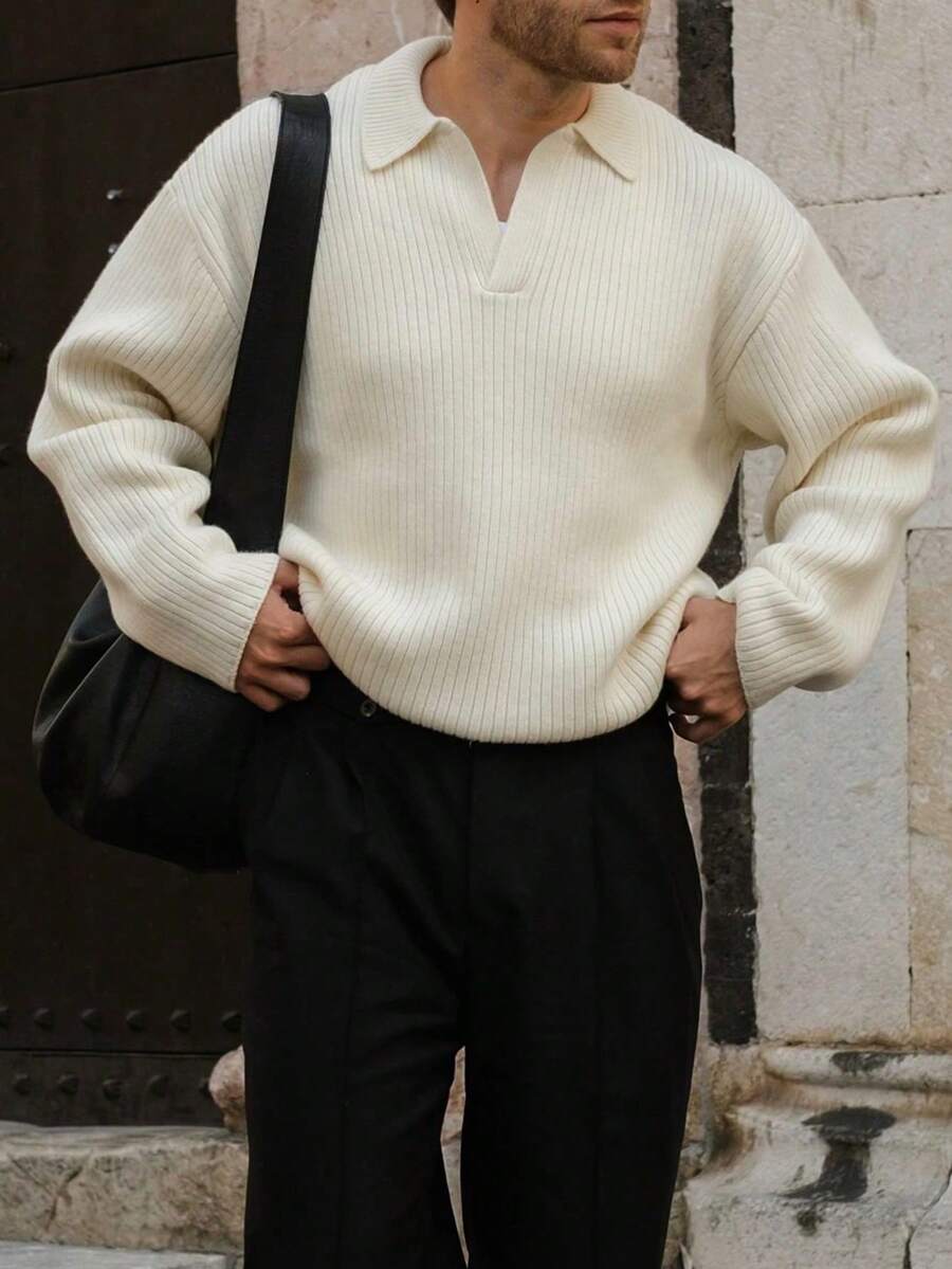 Men's Ribbed Polo Neck Sweater,