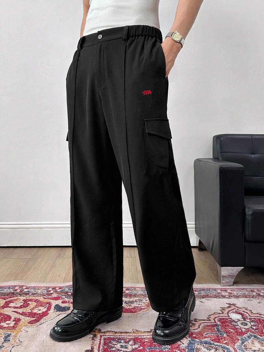 Men's Striped Print Fold Pleated Business Casual Dress Pants