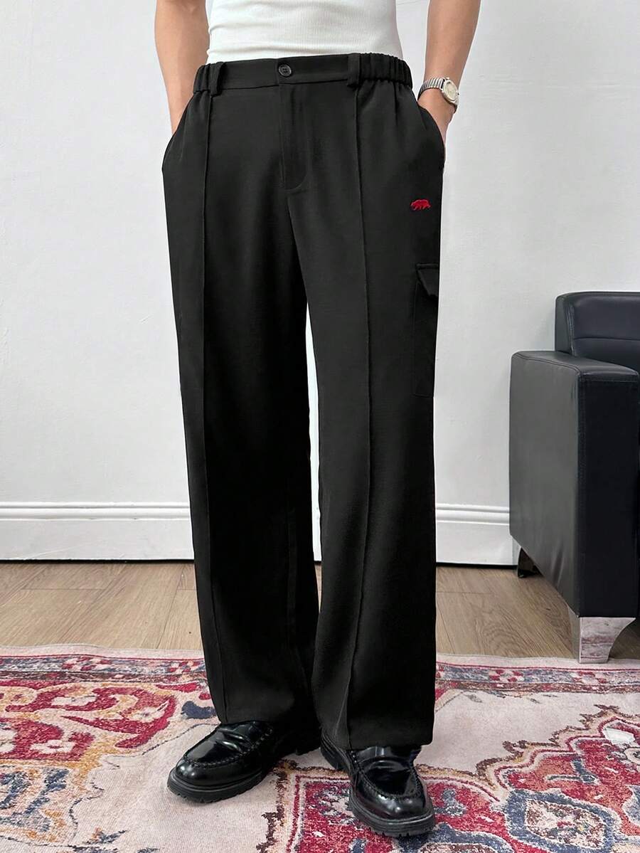 Men's Striped Print Fold Pleated Business Casual Dress Pants