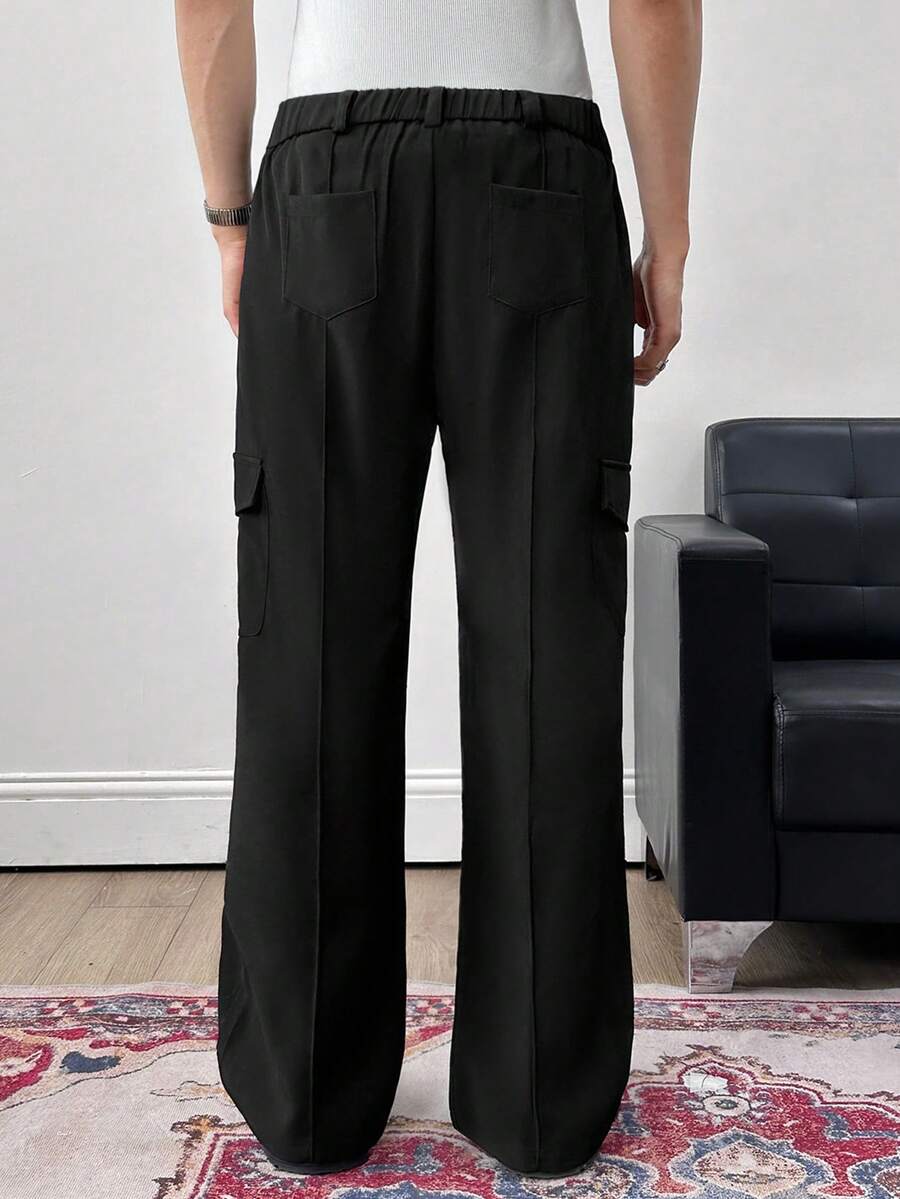 Men's Striped Print Fold Pleated Business Casual Dress Pants