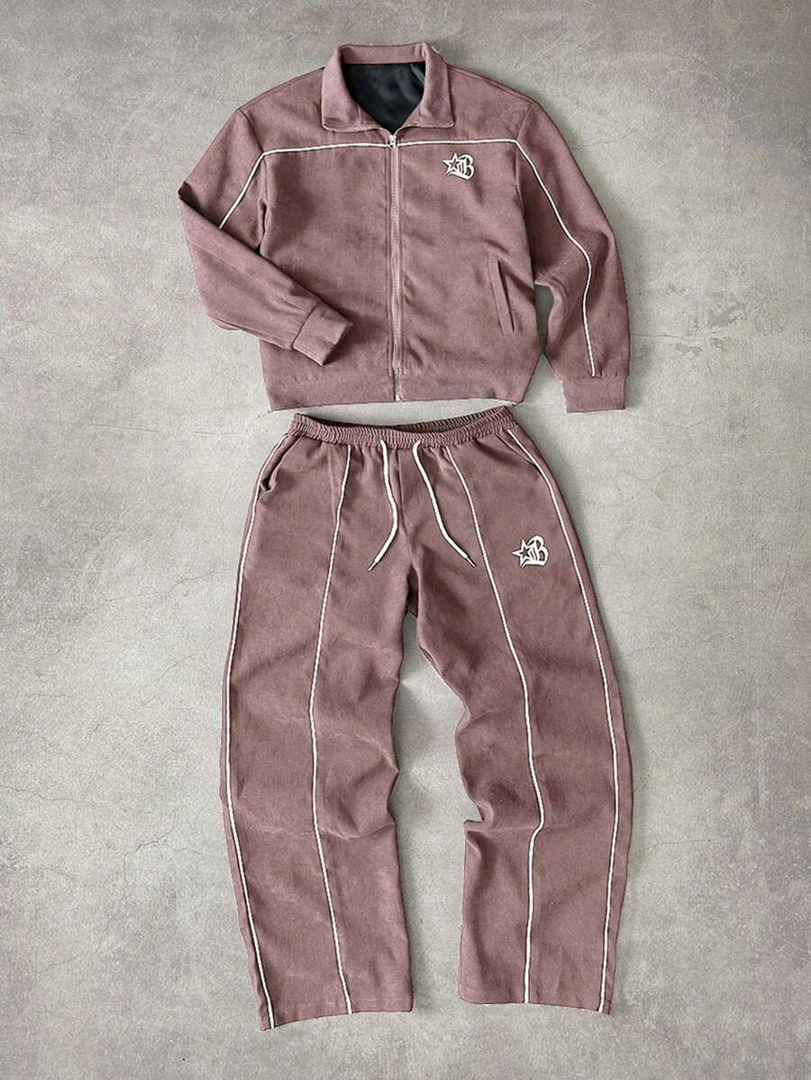 Men's 2pc Zip-Up Jacket And Drawstring Waist Long Pants Set