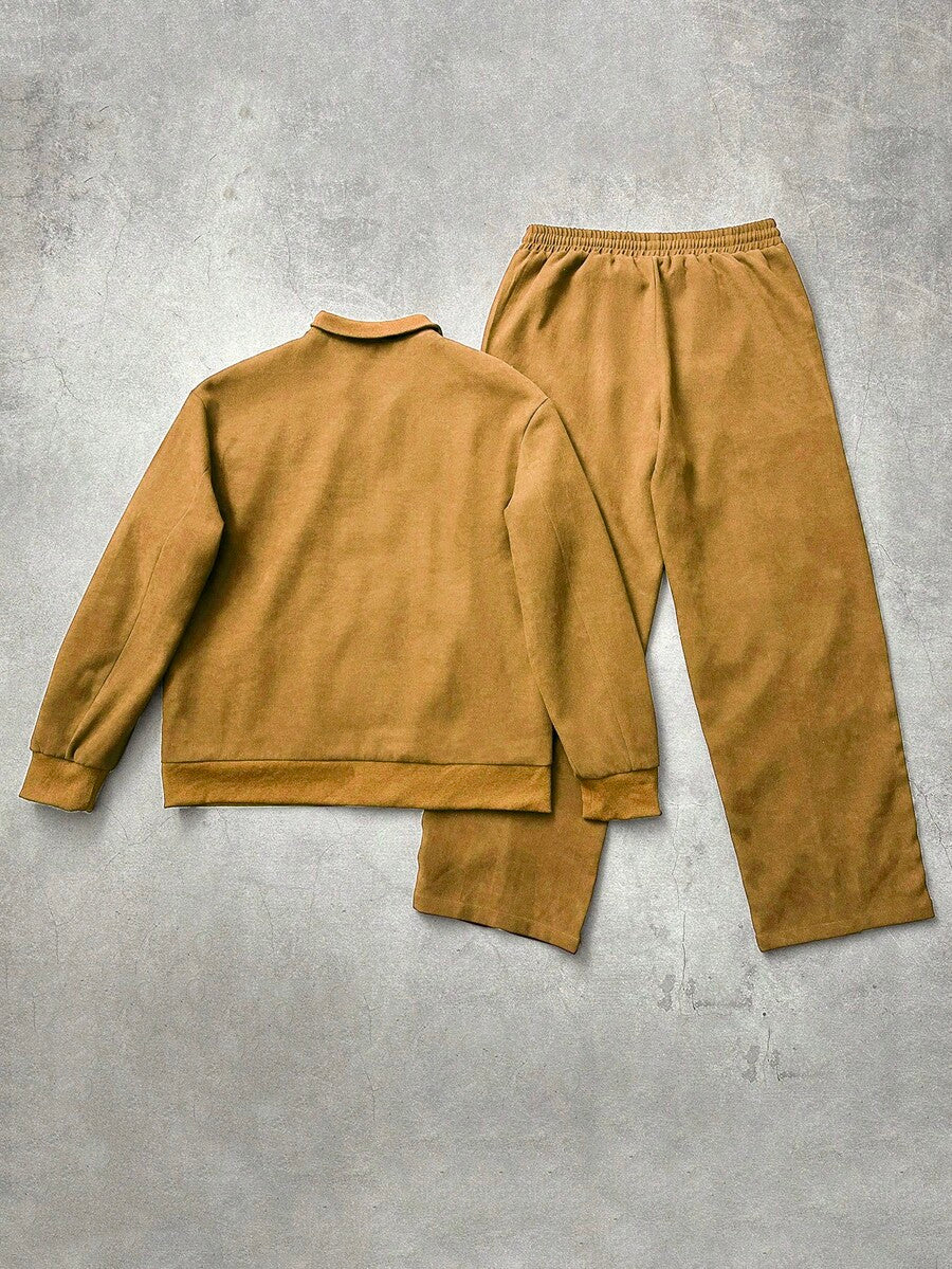 Men's 2pc Zip-Up Jacket And Drawstring Waist Long Pants Set