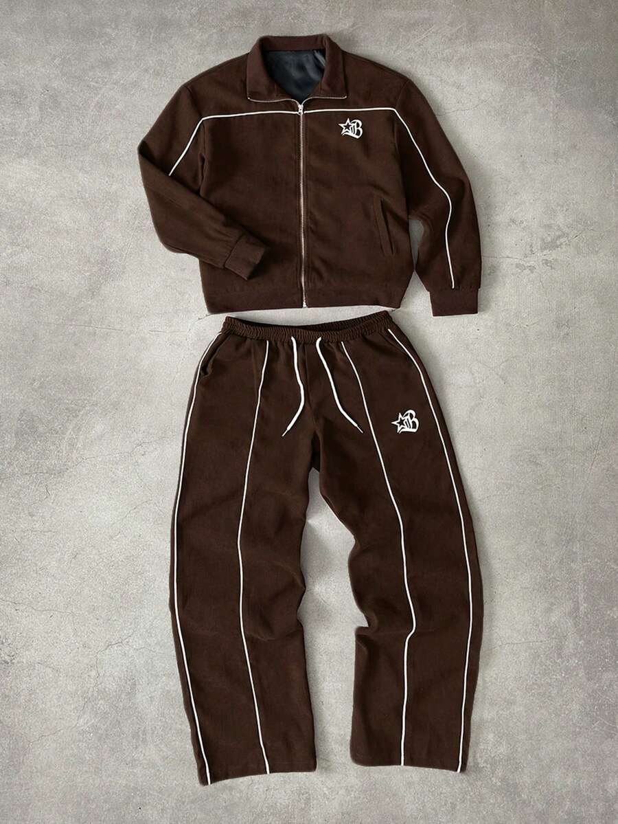 Men's 2pc Zip-Up Jacket And Drawstring Waist Long Pants Set