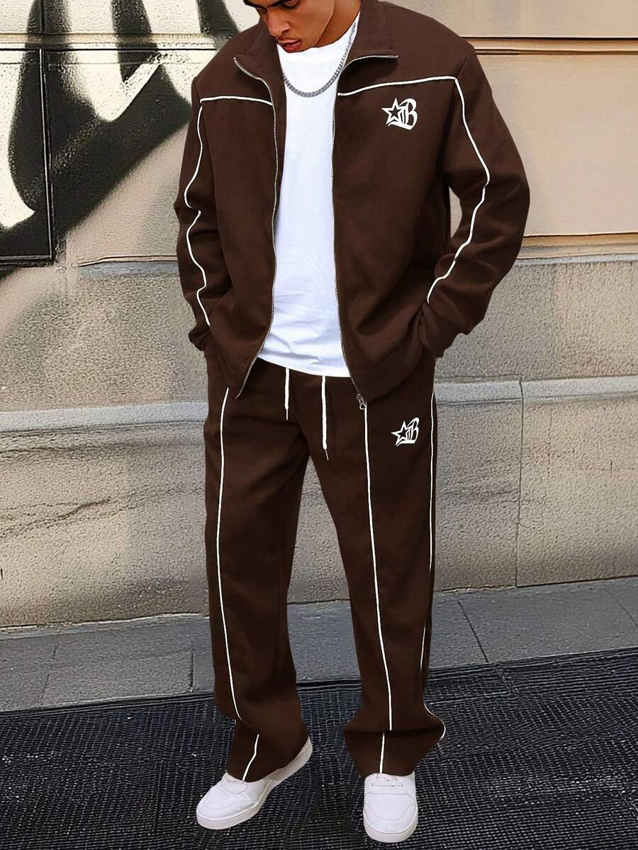 Men's 2pc Zip-Up Jacket And Drawstring Waist Long Pants Set