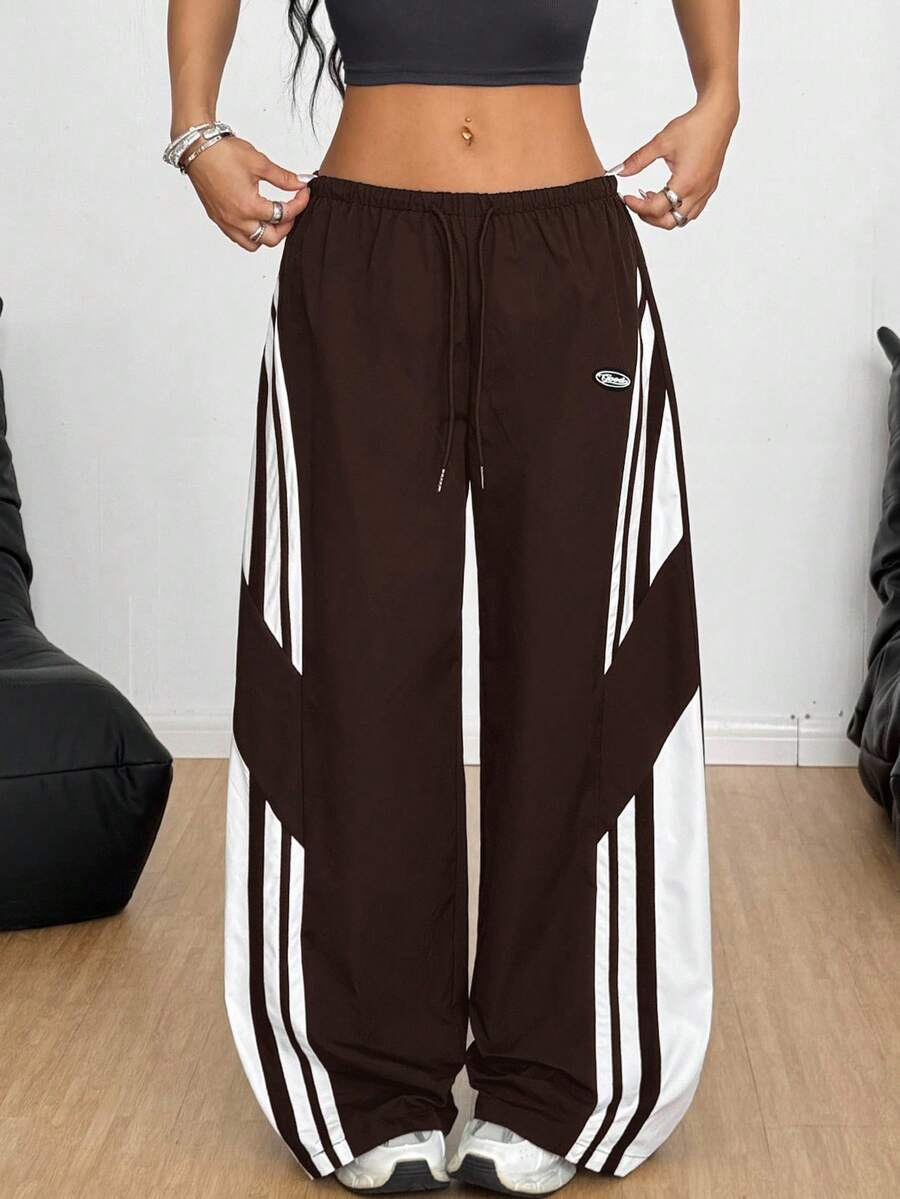 Women's Streetwear Color-Blocked Parachute Pants