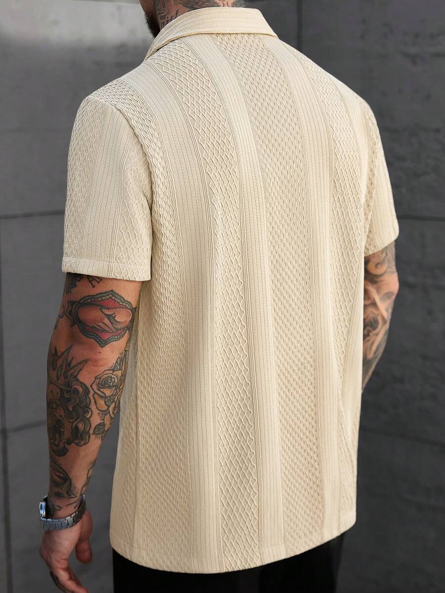 Men's Solid Color Jacquard Knit Short Sleeve Shirt