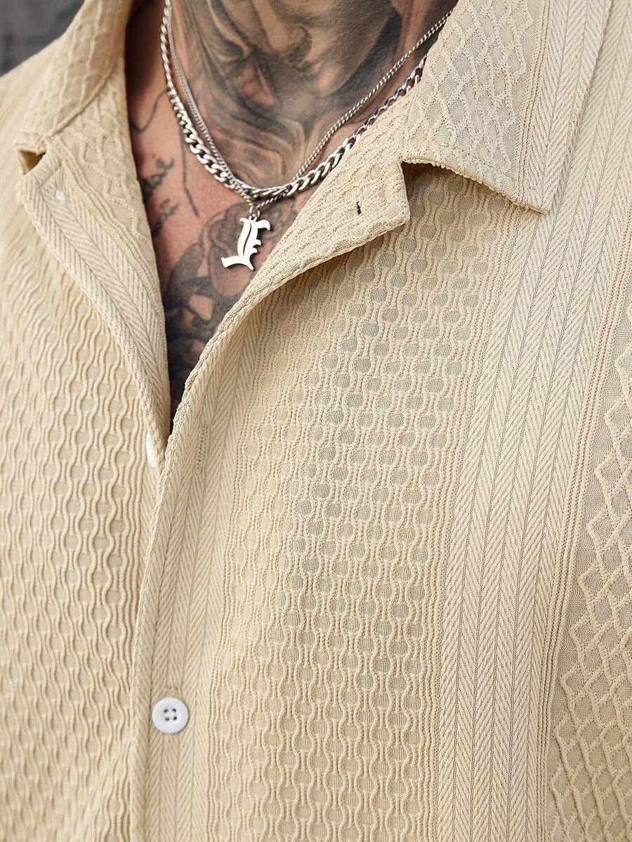 Men's Solid Color Jacquard Knit Short Sleeve Shirt