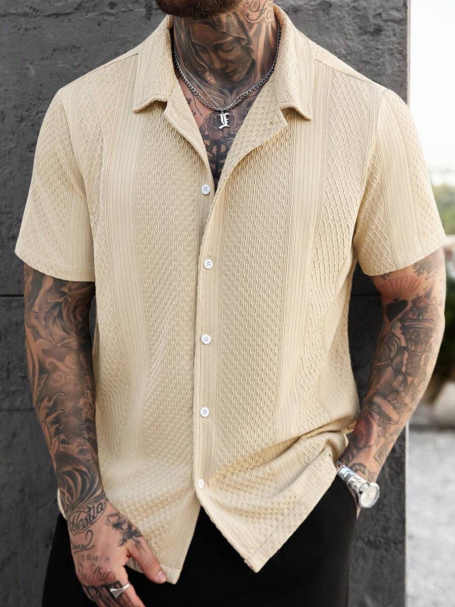 Men's Solid Color Jacquard Knit Short Sleeve Shirt