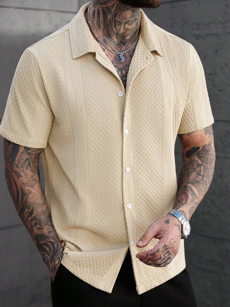 Men's Solid Color Jacquard Knit Short Sleeve Shirt