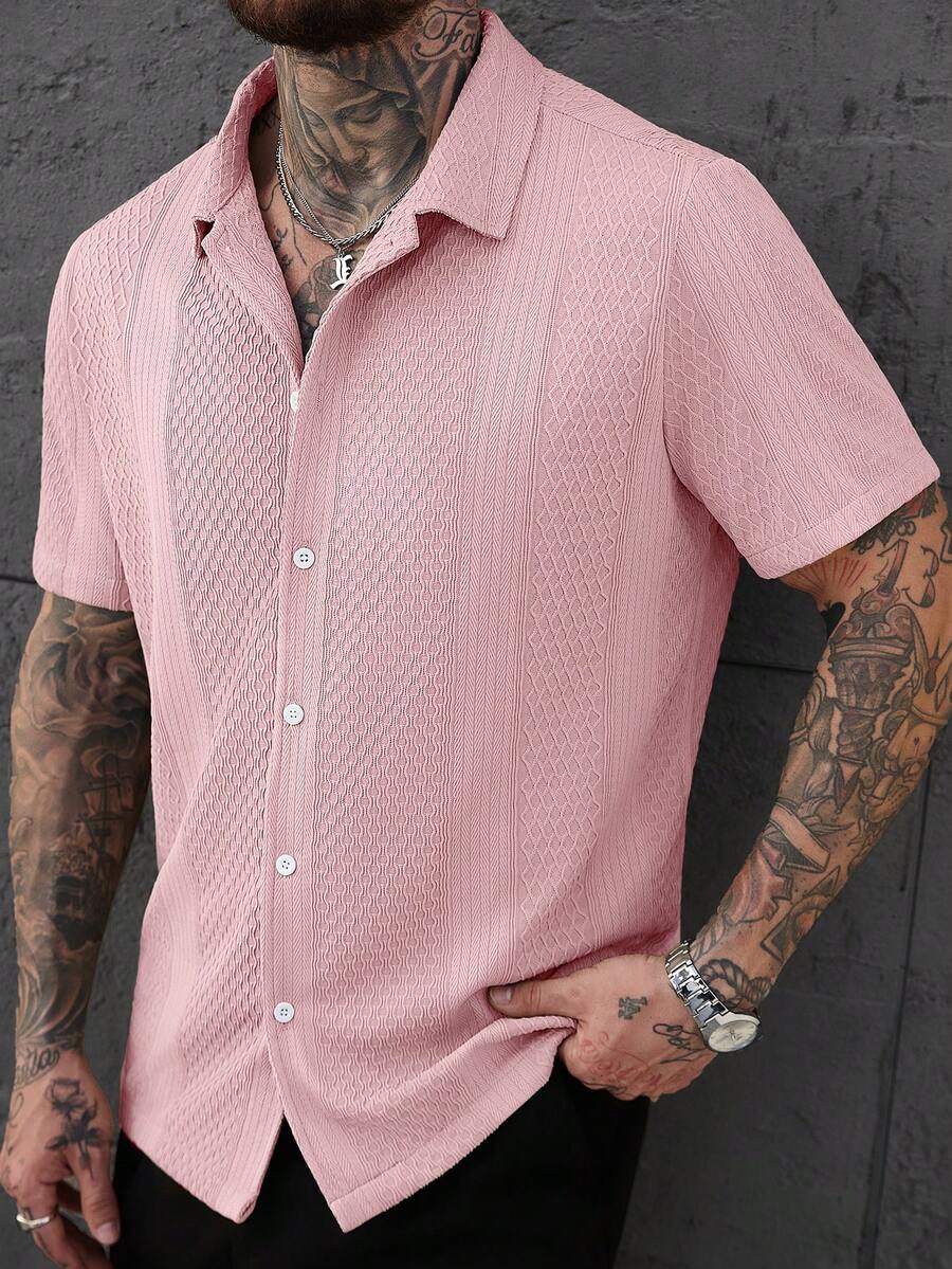 Men's Solid Color Jacquard Knit Short Sleeve Shirt
